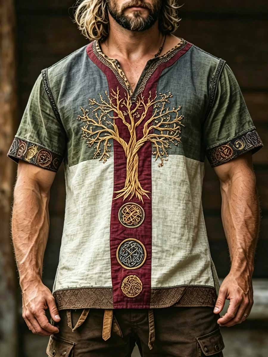 Men's Vintage Viking Tree of Life Printed T-Shirt