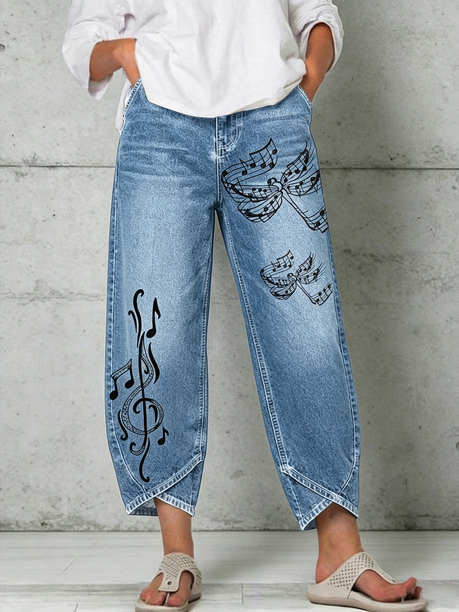 Women's Animal Music Dragonfly Print Trousers