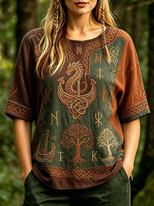 Women's Forest Viking Totem Print T-Shirt