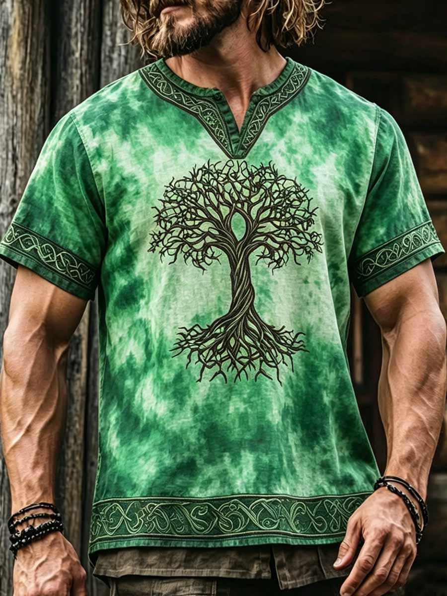 Men's Vintage Viking Tree of Life Printed T-Shirt