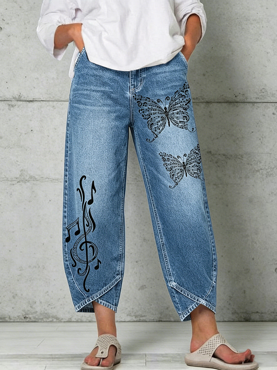 Women's Animal Music Butterfly Print Trousers