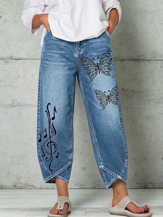 Women's Animal Music Butterfly Print Trousers