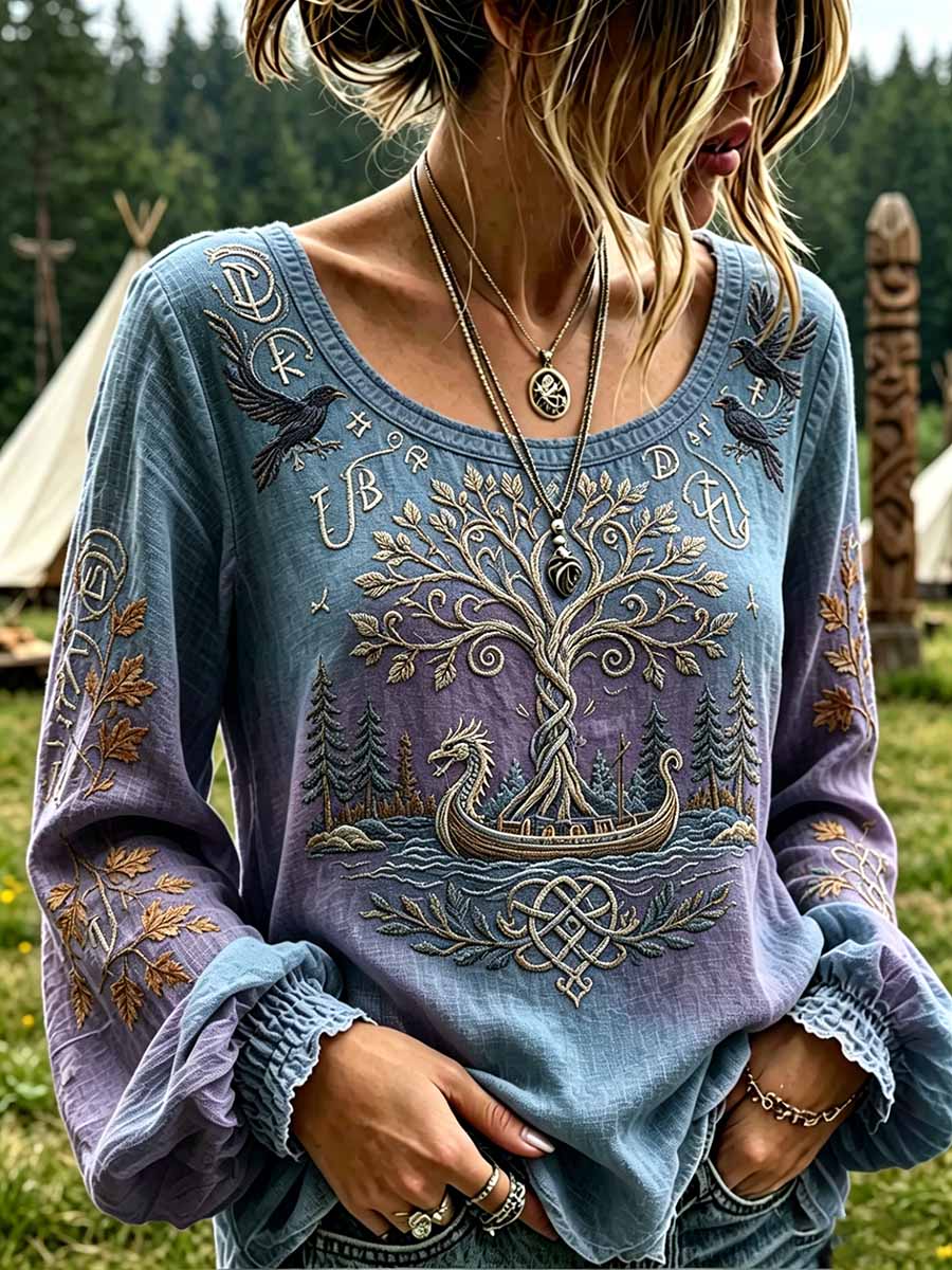 Women's Fashion Viking Tree of Life Print T-Shirt
