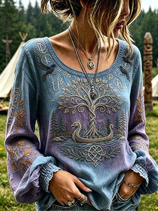 Women's Fashion Viking Tree of Life Print T-Shirt