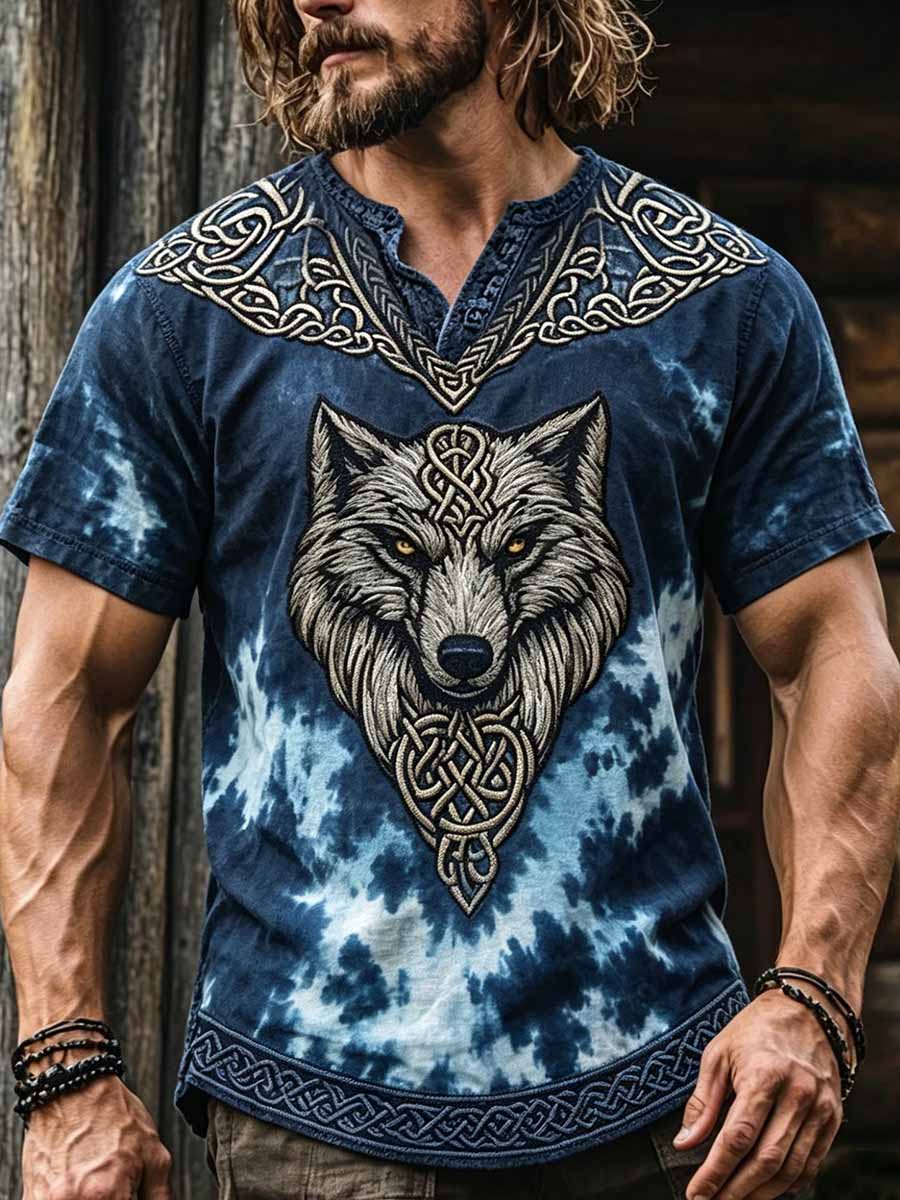 Men's Vintage Celtic Knot Wolf Print T-Shirt