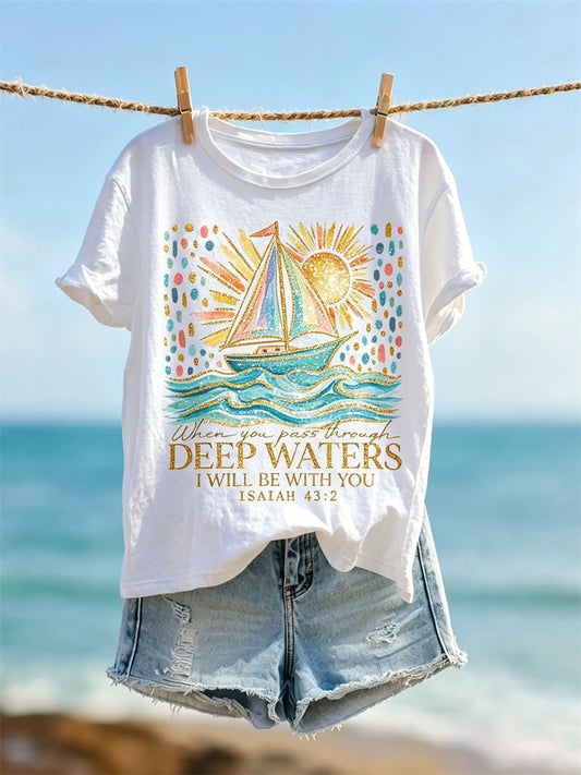 Women's When You Pass Through Deep Waters I Will Be with You short-sleeved T-shirt