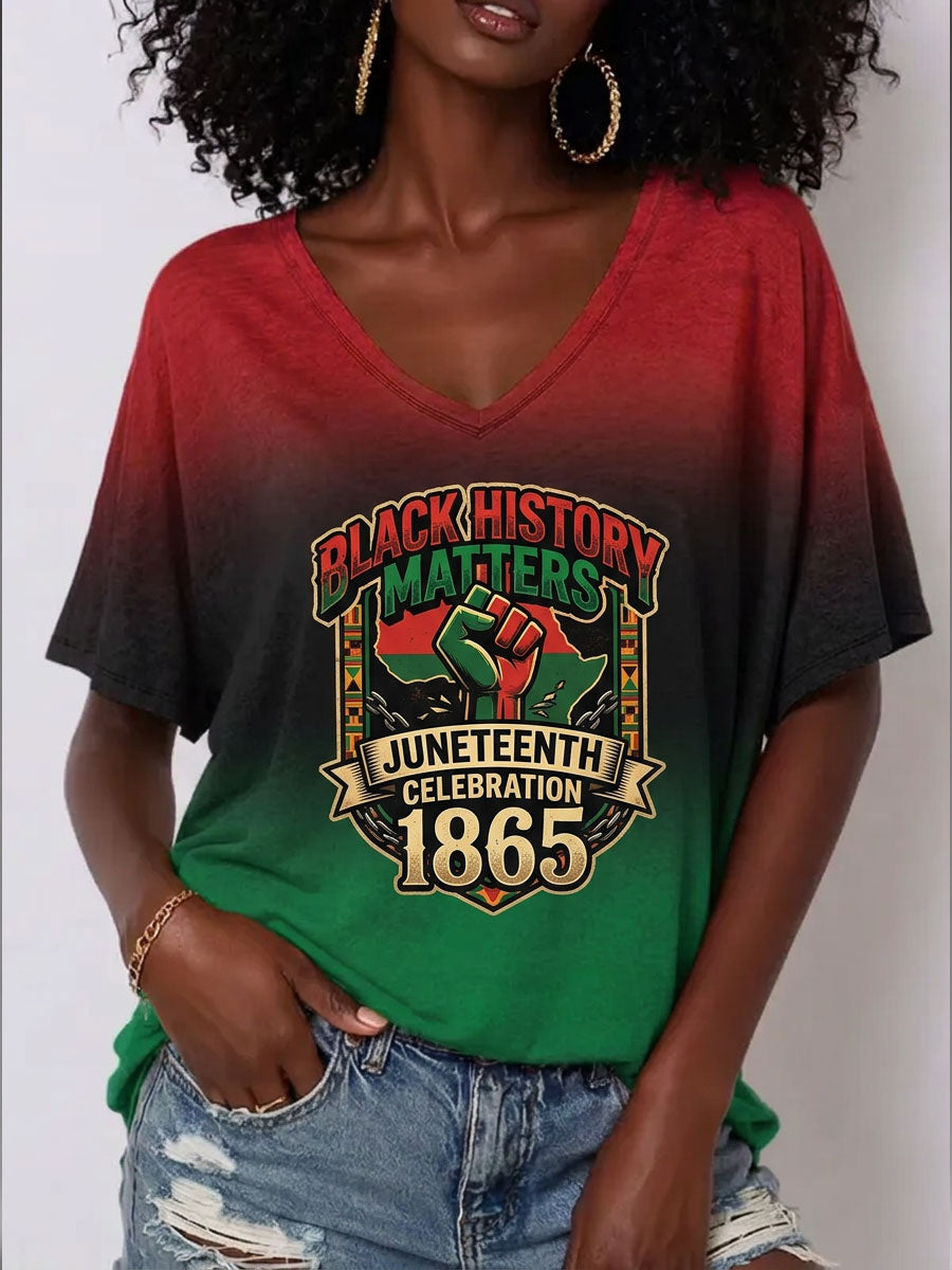 Women's Juneteenth Celebration 1865 V-neck T-shirt