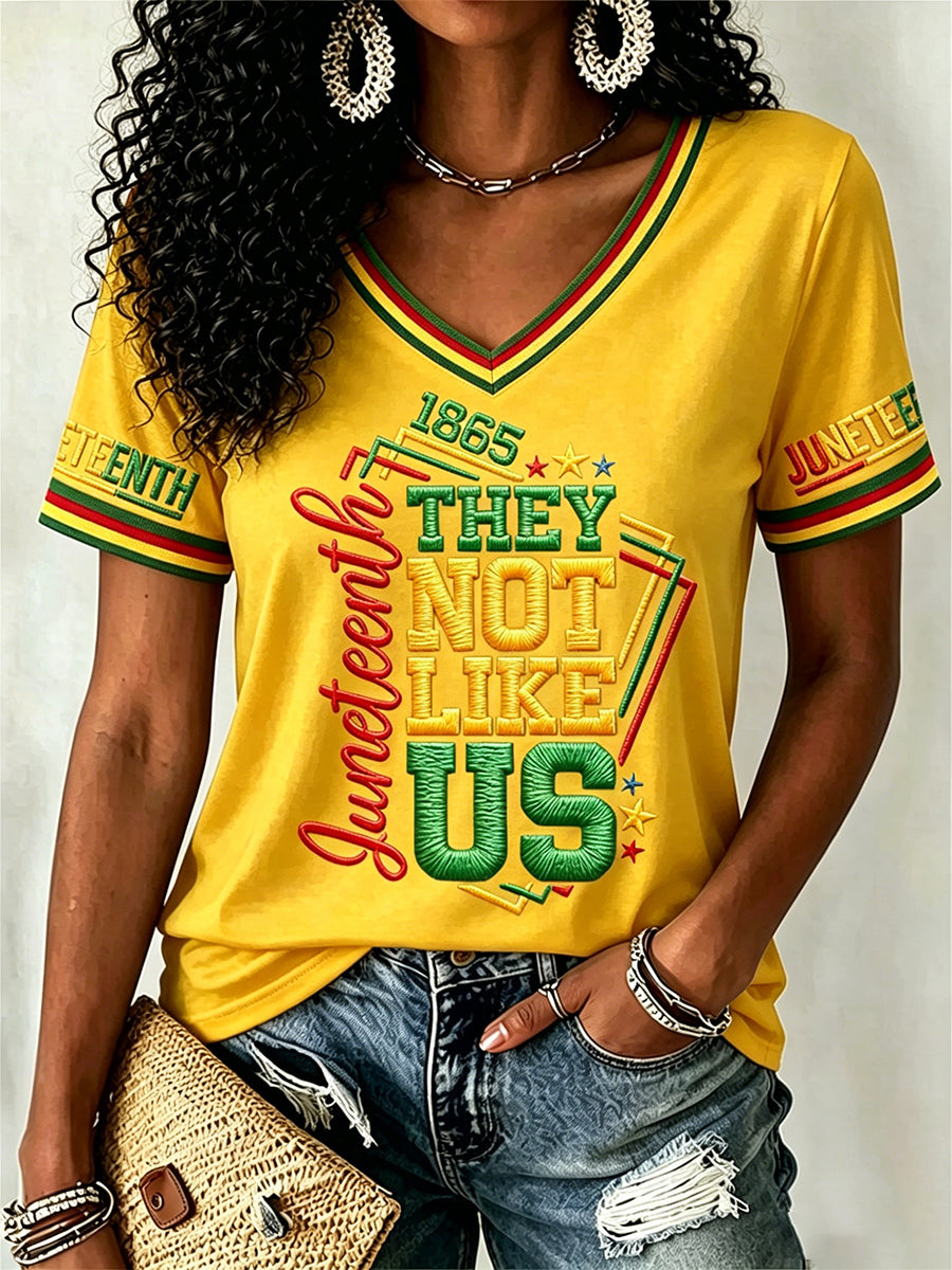 Women's Juneteenth They Not Like Us Since 1865 Print Casual V-Neck Tee