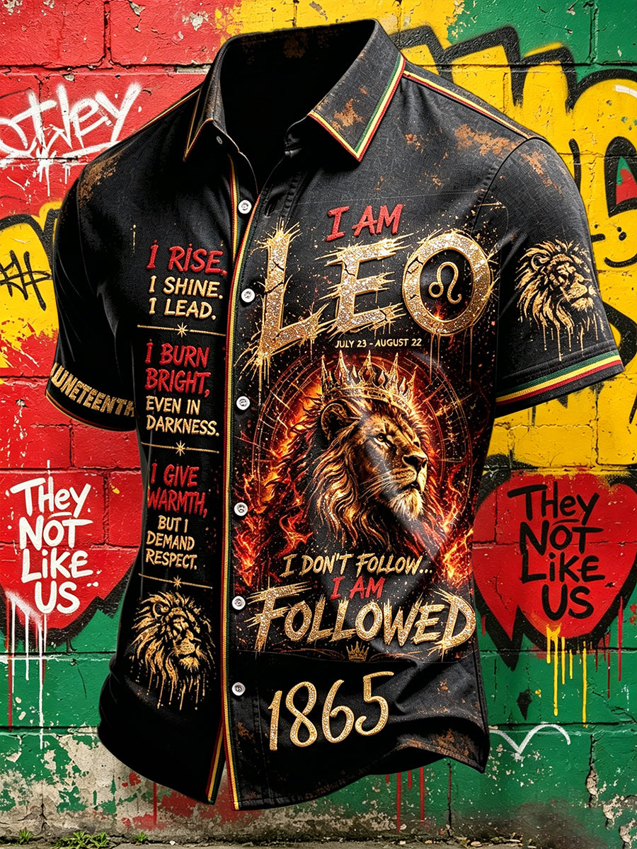 Men's Black Juneteenth Print Black Casual Short-Sleeved Shirt