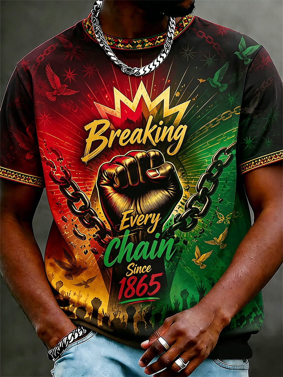 Men's Juneteenth Breaking Every Chain Since 1865 Print Casual Tee