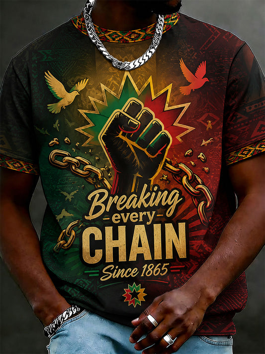 Men's Juneteenth Breaking Every Chain Since 1865 Print Casual Tee