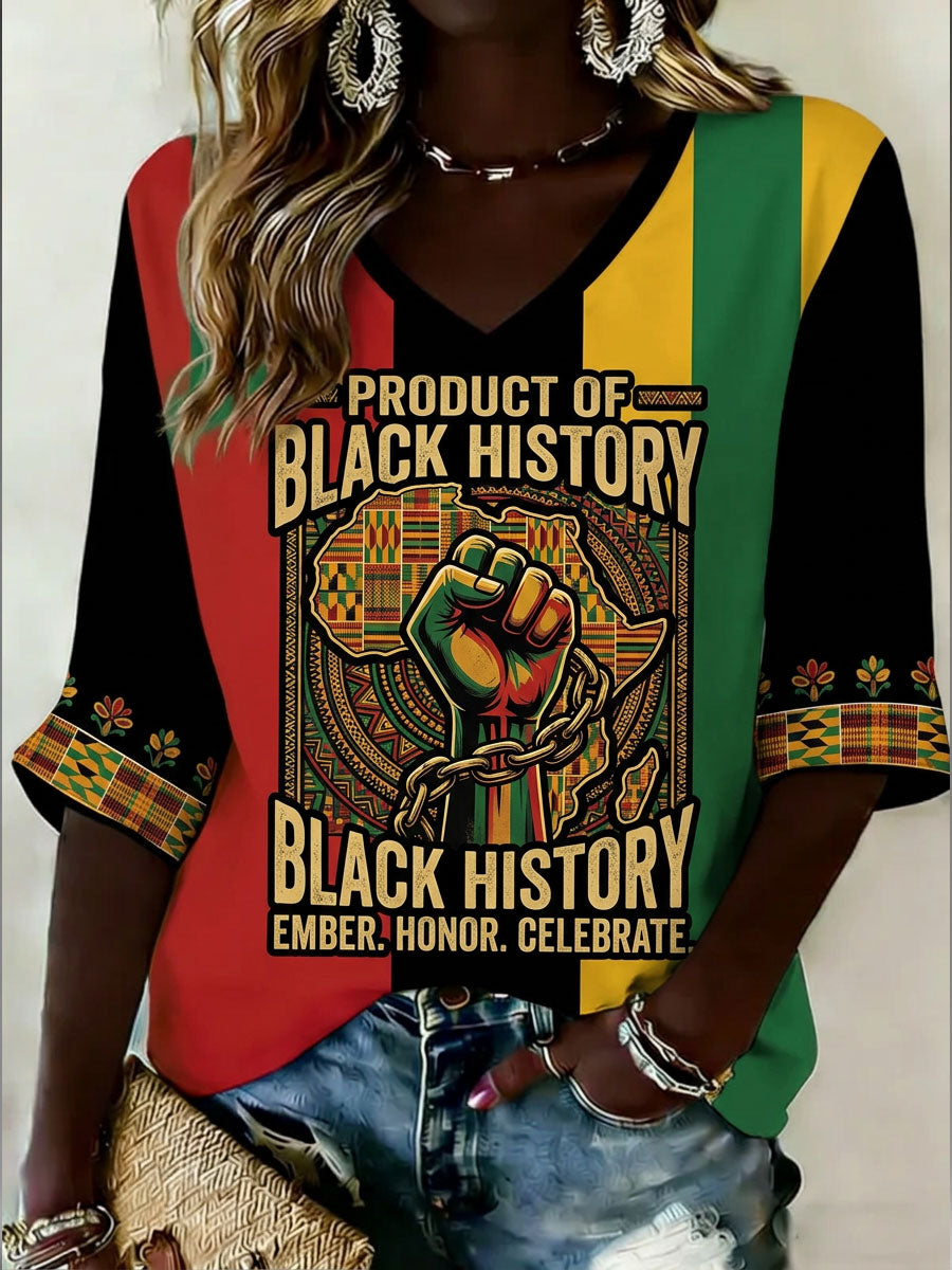 Women's Product Of Black History Mid-length Sleeves V-Neck T-Shirt
