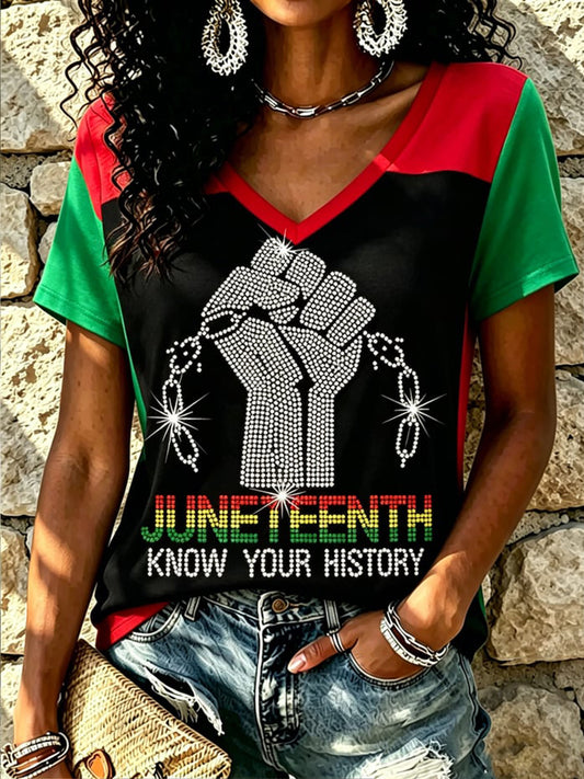 Women's Juneteenth Floral Print V-Neck Top