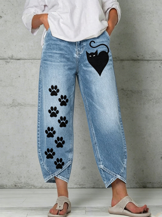 Women's Animal Cat Art Print Trousers