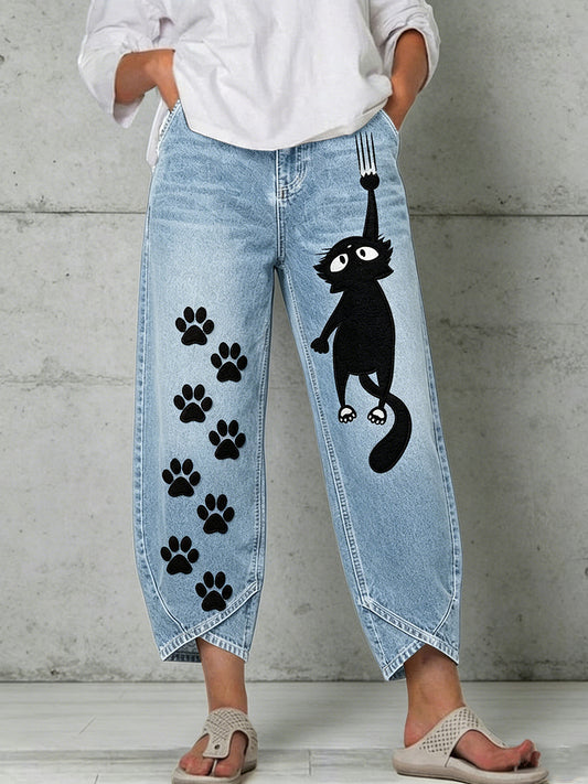 Women's Animal Cat Art Print Trousers