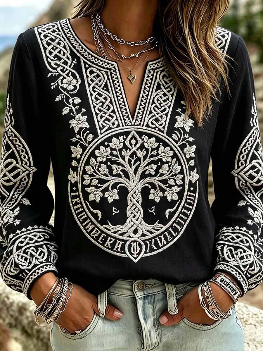 Women's Fashion Tree of Life Viking Pattern Print T-Shirt