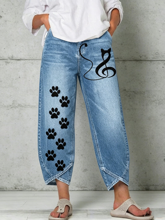 Women's Animal Cat Art Print Trousers
