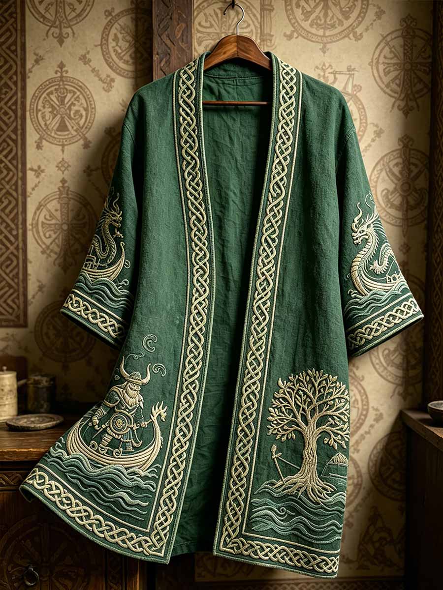 Men's Viking-style Printed Long Cardigan Jacket