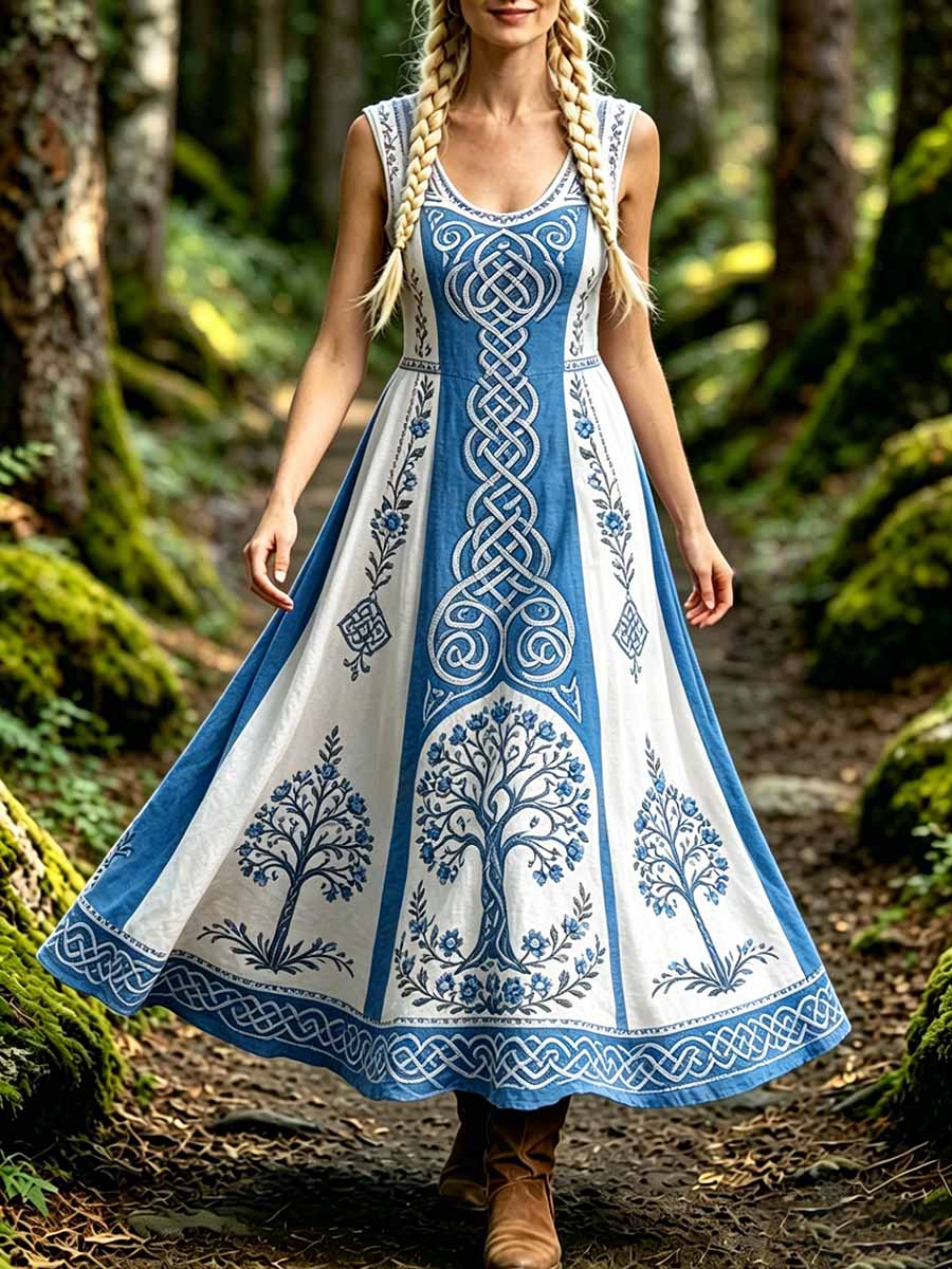 Women's Fashion Tree of Life Viking Print Dress