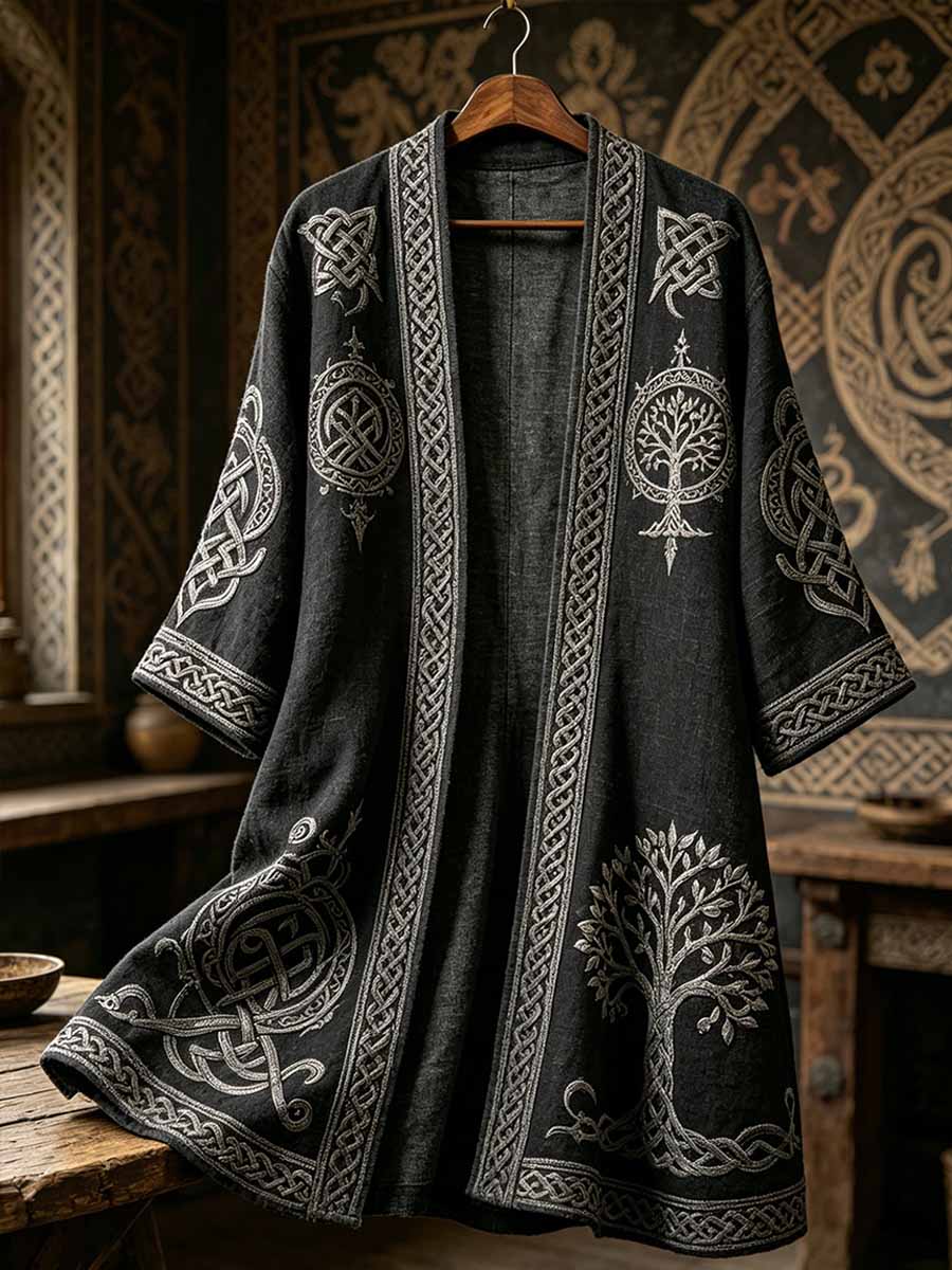 Men's Viking-style Printed Long Cardigan Jacket