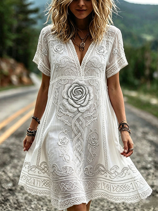 Women's Viking Tree of Life Celtic Print Short Sleeve Mini Dresses