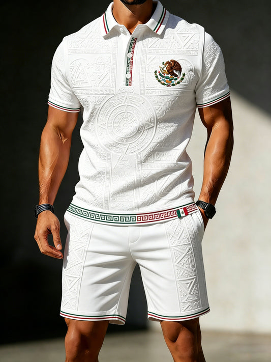 Men's Mexican Football Aztec Totem Art Print Polo Set