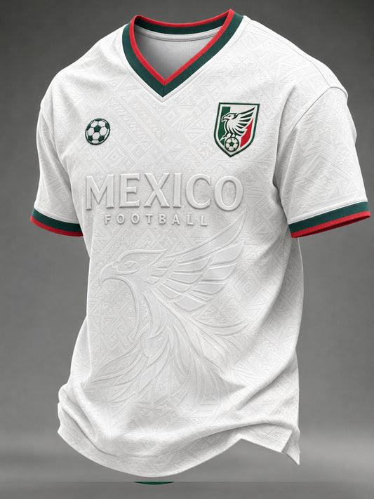 Men's Football-Themed Printed Casual V-Neck Short-Sleeve T-Shirt