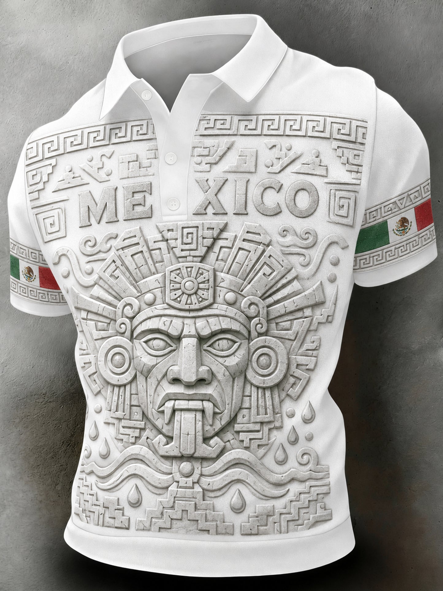 Men's Mexican Football-Themed Polo Shirt With Aztec Totem Art Print