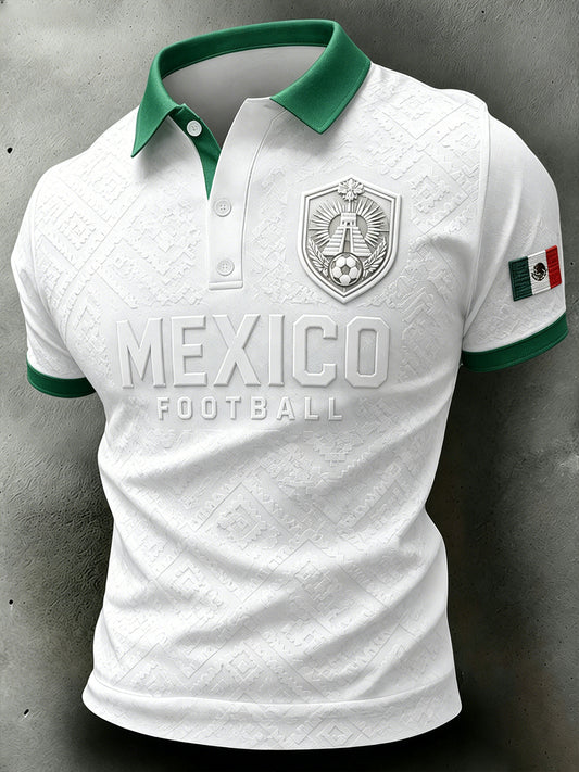 Men's Football-Themed Printed Casual Short-Sleeve Polo Shirt