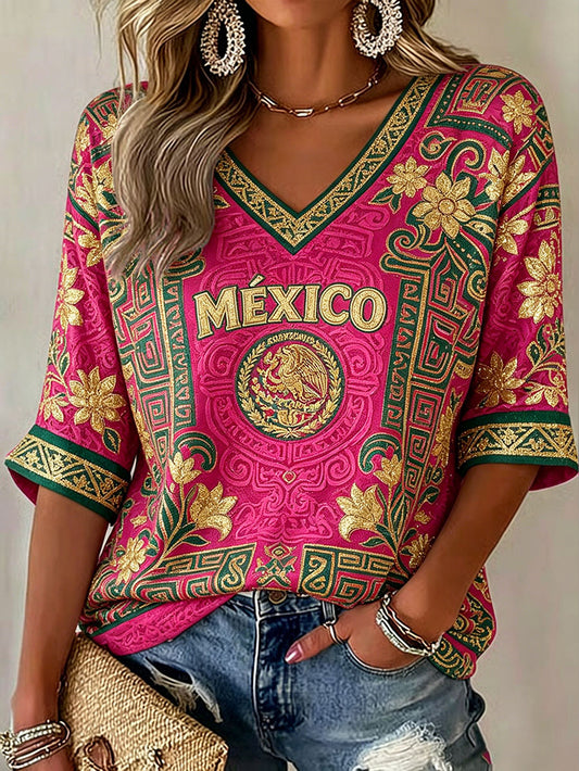 Women's Mexico Football Lover Printed Tops