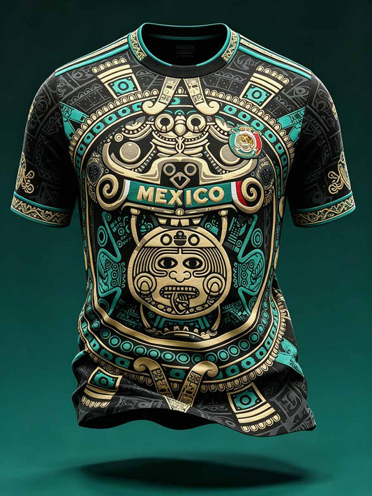Men's Mexican Totem Soccer Print Casual T-Shirt