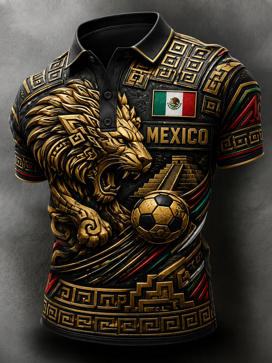Men's Mexico Football Match Cheering Art Print Polo