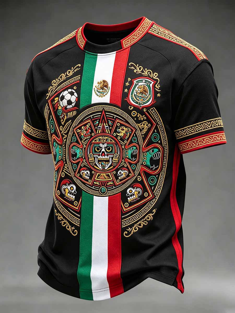 Men's Mexican Totem Soccer Print Casual T-Shirt
