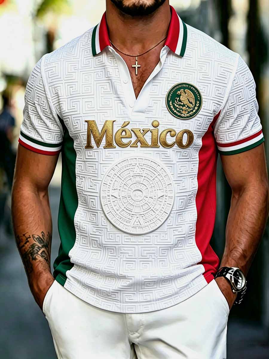 Men's Mexican Totem Soccer Print Casual Polo Shirt