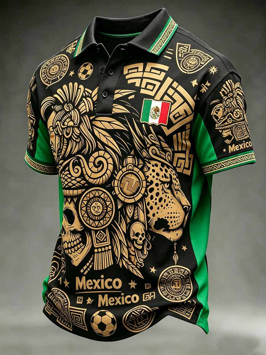Men's Mexican Totem Soccer Print Casual Polo Shirt