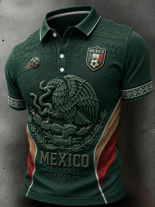 Men's Football-Themed Printed Casual Short-Sleeve Polo Shirt