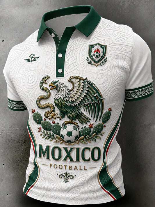 Men's Football-Themed Printed Casual Short-Sleeve Polo Shirt
