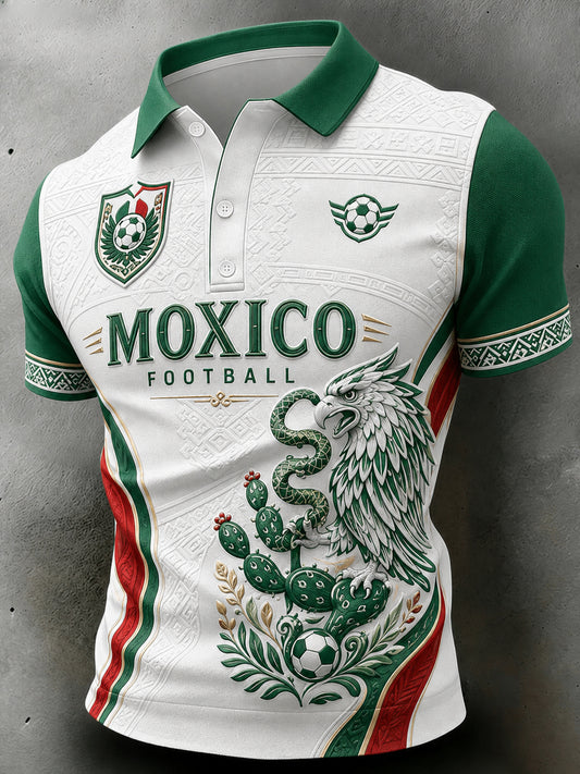 Men's Football-Themed Printed Casual Short-Sleeve Polo Shirt
