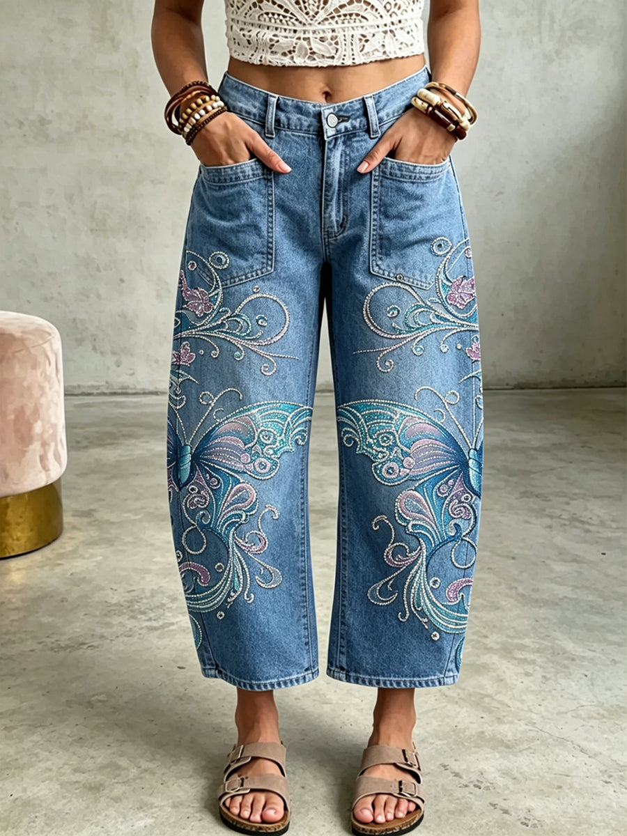 Women's Animal Butterfly Art Print Trousers