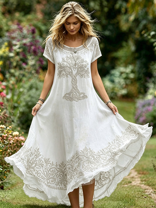 Women's Vintage Viking Tree of Life Celtic Knot Print Flowy Maxi Dress