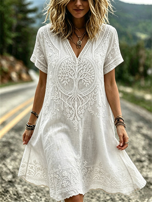 Women's Viking Tree of Life Classy Floral Print Flowy Mini Dress