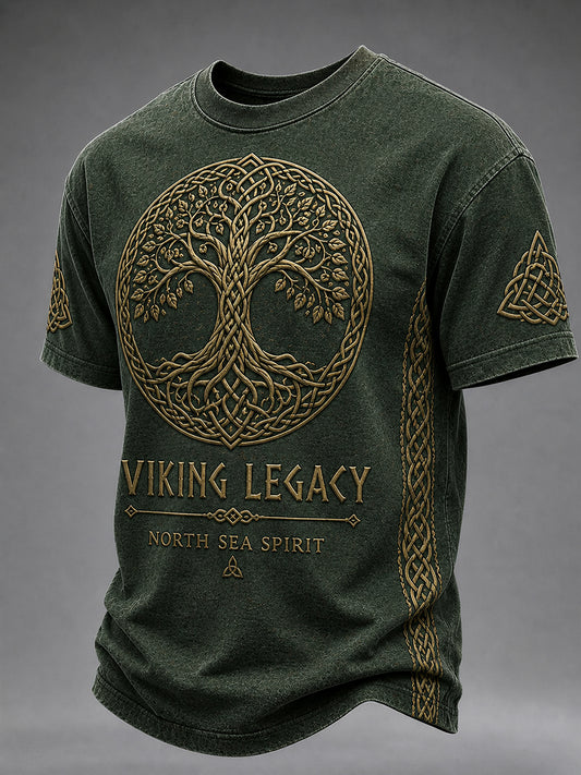 Men's Retro Viking Element Print Short-Sleeve T-Shirt
