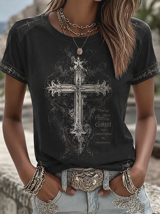 Women's Cross Print short-sleeved T-shirt
