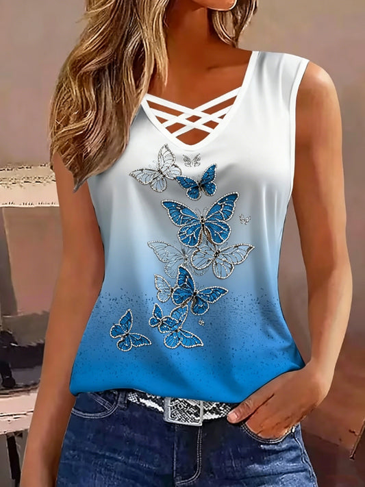 Women's Retro Animal Butterfly Print Sleeveless Tank Top