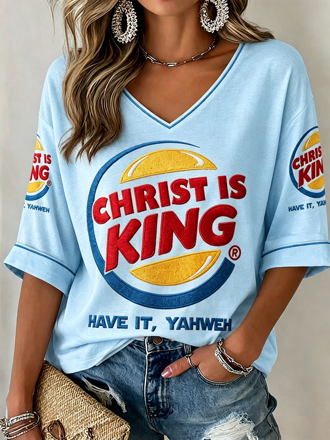 Women's "Christ Is King" V-Neck T-Shirts