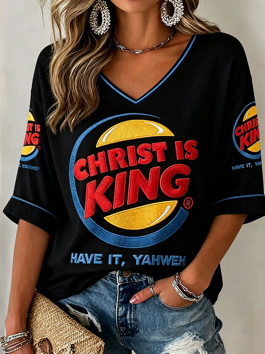 Women's "Christ Is King" V-Neck T-Shirts