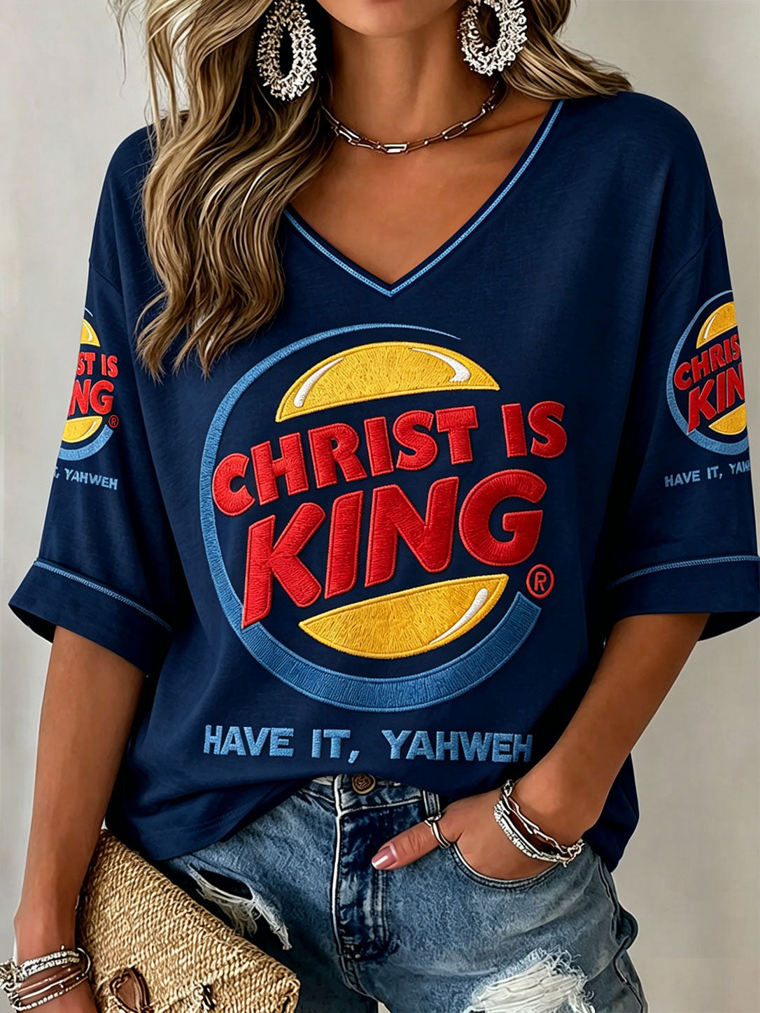 Women's "Christ Is King" V-Neck T-Shirts