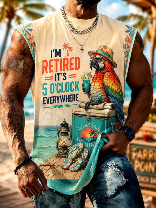 Men's I'm Retired It's 5 O'clock Everywhere Parrot Print Casual Vest