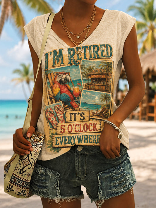 Women's I'm Retired It's 5 O'clock Everywhere Parrot Print Casual Vest