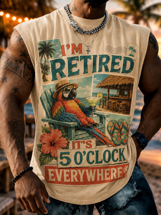 Men's I'm Retired It's 5 O'clock Everywhere Parrot Print Casual Vest